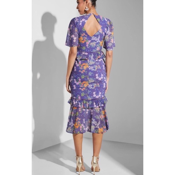 Hope & Ivy Purple Floral Tammie V-Neck Midi Tea Dress - Picture 6 of 11